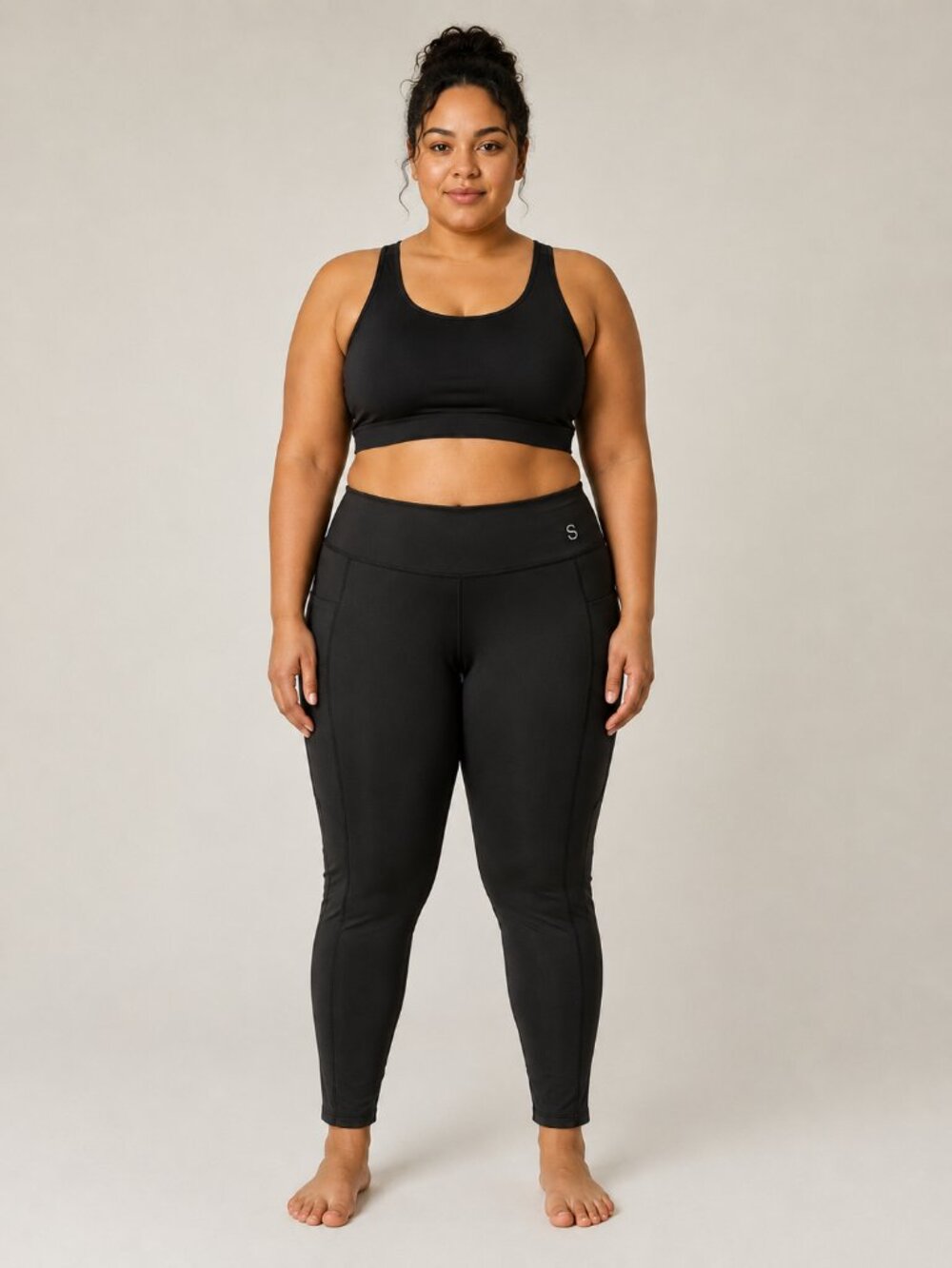 Womens 3XL Black High Rise Cropped Leggings Pockets Activewear Yoga Athletic